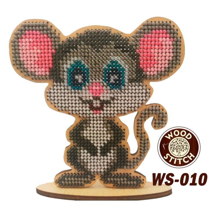 WS-010 "Символ года Мышка". Набор для вышивки бисером на деревянной основе 
