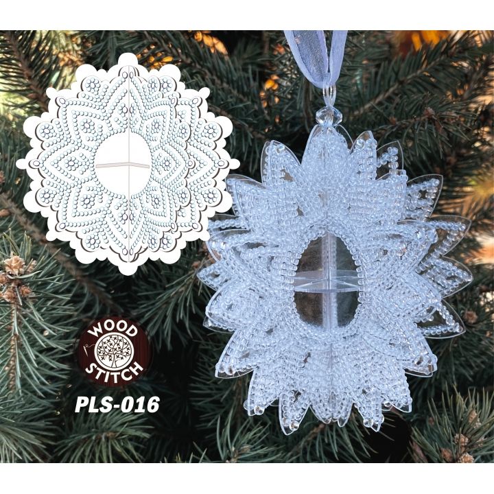 PLS-016 Объемная хрустальная снежинка. Вышивка бисером на пластиковой основе 