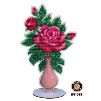 WS-053 Роза в вазе. Набор для вышивки бисером на деревянной основе 